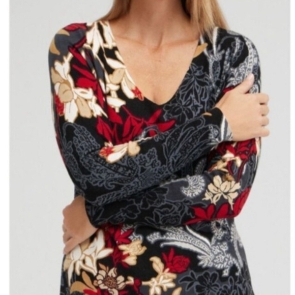 Chico's Vibrant Floral Sweater - Red, Black, Cream - Picture 3 of 6